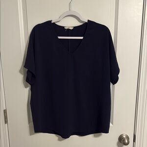 Navy Blue V-Neck Women's Top